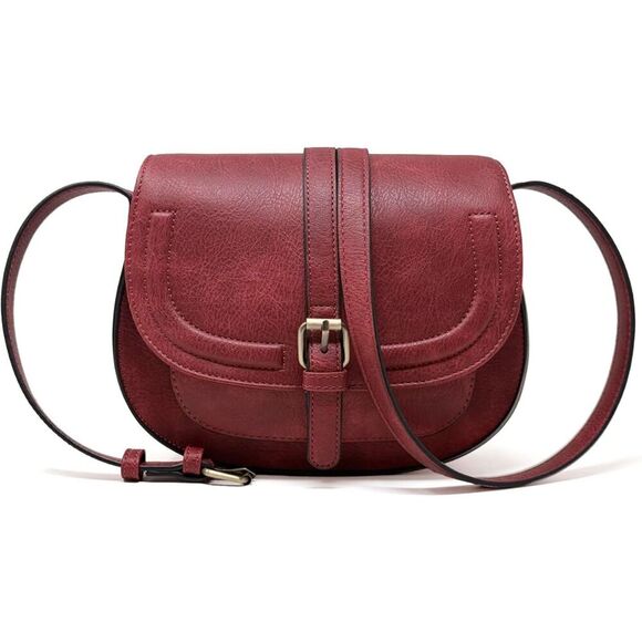 UNBRAND Handbags - Women Dark Red Imported Vegan Leather Small Saddle Crossbody Bags